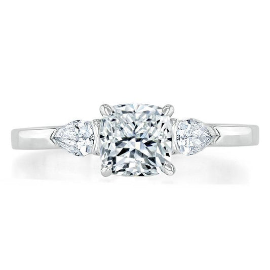 Cushion Cut Moissanite Engagement Ring, 3 Stone Style