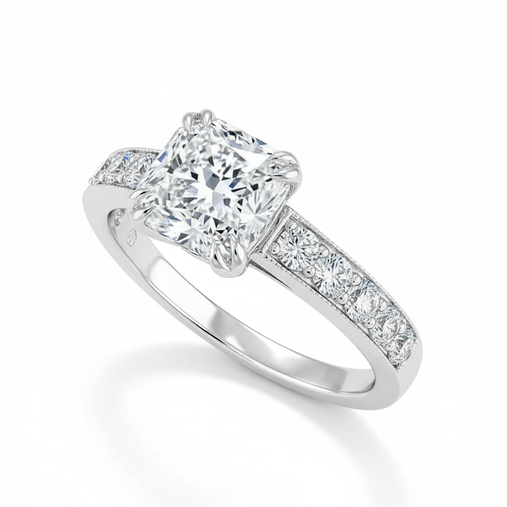 Cushion Cut Moissanite Engagement Ring, Elegant Tiffany Style