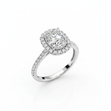 Cushion Cut Moissanite Engagement Ring, Elongated Classic Halo Style
