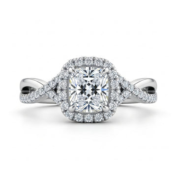 Cushion Cut Moissanite Engagement Ring, Elongated Criss-Cross Design
