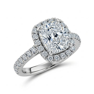 Cushion Cut Moissanite Engagement Ring, Elongated Full Set Design