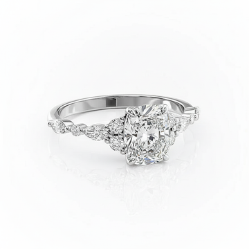 Cushion Cut Moissanite Engagement Ring, Elongated Vintage Shoulder Set Style