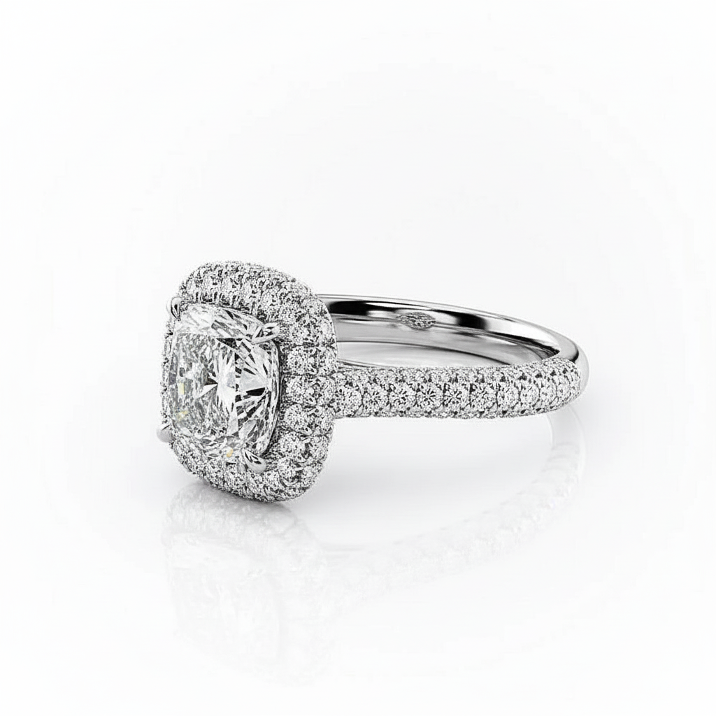 Cushion Cut Moissanite Engagement Ring, Full Set