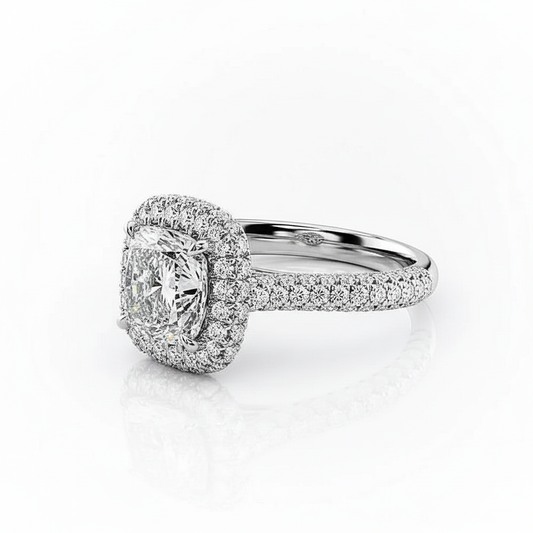 Cushion Cut Moissanite Engagement Ring, Full Set