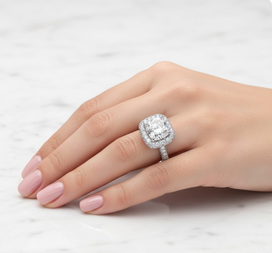 Cushion Cut Moissanite Engagement Ring, Full Set