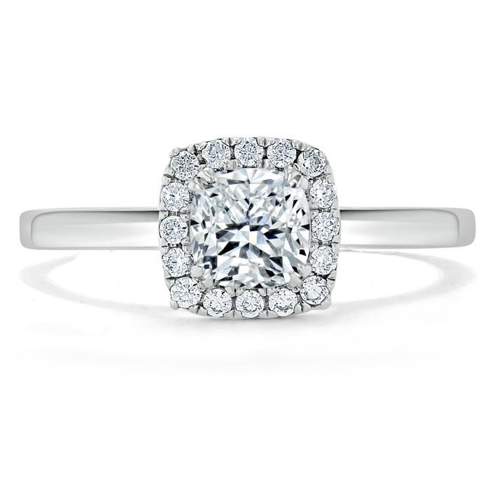Cushion Cut Moissanite Engagement Ring, Halo Style