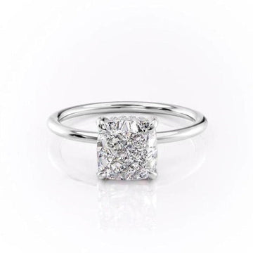 Cushion Cut Moissanite Engagement Ring, Hidden Halo Design