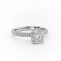 Cushion Cut Moissanite Engagement Ring, Pavé Set Shoulders With Hidden Halo