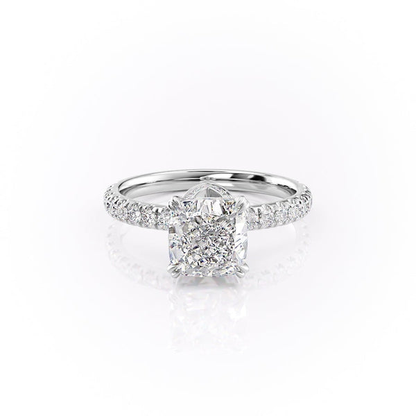 Cushion Cut Moissanite Engagement Ring, Shoulder Set Ring With Block Halo