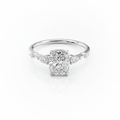 Cushion Cut Moissanite Engagement Ring, Shoulder Set with Hidden Halo