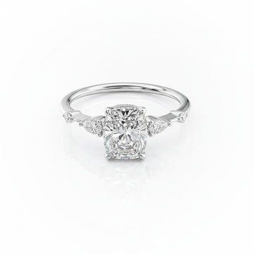 Cushion Cut Moissanite Engagement Ring, Shoulder Set with Hidden Halo