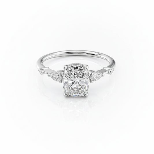Cushion Cut Moissanite Engagement Ring, Shoulder Set with Hidden Halo