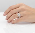 Cushion Cut Moissanite Engagement Ring, Shoulder Set with Hidden Halo