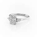Cushion Cut Moissanite Engagement Ring, Three Stone Design