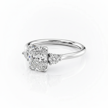 Cushion Cut Moissanite Engagement Ring, Three Stone Design