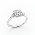 Cushion Cut Moissanite Engagement Ring, Three Stone Style