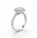 Cushion Cut Moissanite Engagement Ring, Tiffany Halo Style