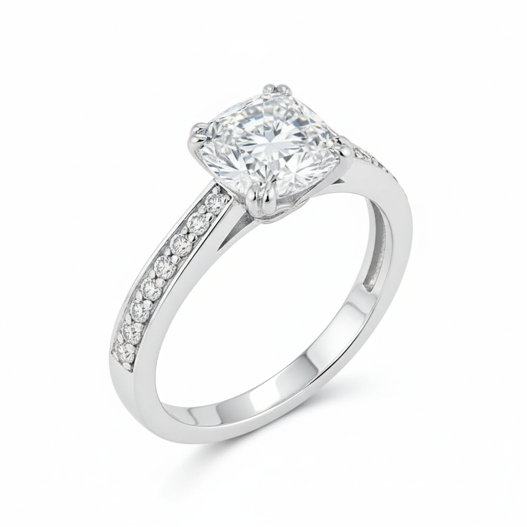 Cushion Cut Moissanite Engagement Ring, Timeless Classic Design