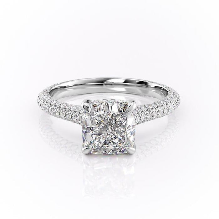 Cushion Cut Moissanite Engagement Ring With Pave Set Shoulders