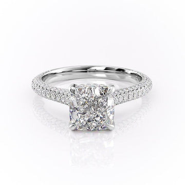 Cushion Cut Moissanite Engagement Ring With Pave Set Shoulders