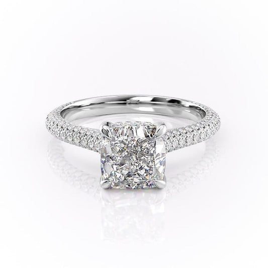 Cushion Cut Moissanite Engagement Ring With Pave Set Shoulders
