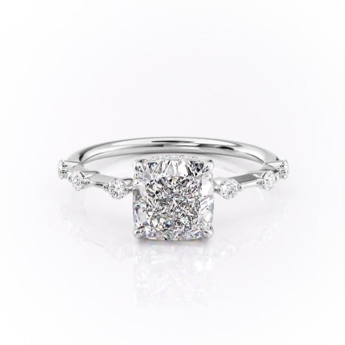 Cushion Cut Moissanite Engagement Ring, With Stone Set Shoulders