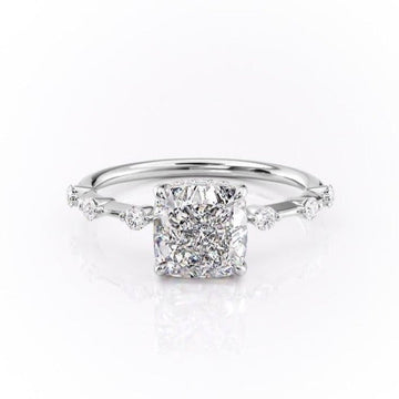 Cushion Cut Moissanite Engagement Ring, With Stone Set Shoulders
