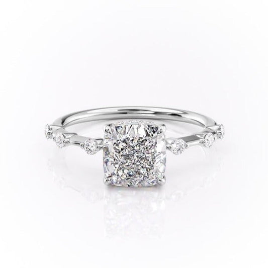 Cushion Cut Moissanite Engagement Ring, With Stone Set Shoulders