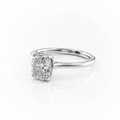 Cushion Cut Moissanite Engagement Ring in Elongated Hidden Halo Style