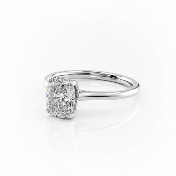 Cushion Cut Moissanite Engagement Ring in Elongated Hidden Halo Style