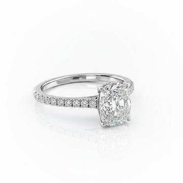 Cushion Cut Moissanite Engagement Ring in Shoulder Set and Hidden Halo