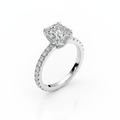 Cushion Cut Moissanite Engagement Ring with Block Halo Design