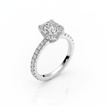 Cushion Cut Moissanite Engagement Ring with Block Halo Design
