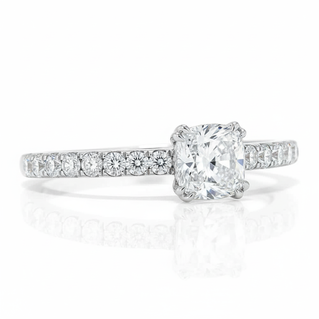 Cushion Cut Moissanite Engagement Ring with Classic Design