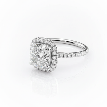 Cushion Cut Moissanite Engagement Ring with Classic Halo