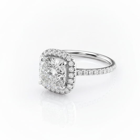 Cushion Cut Moissanite Engagement Ring with Classic Halo