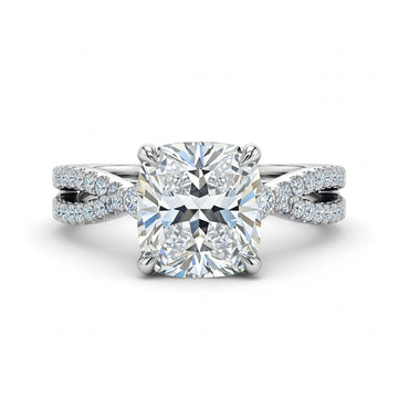 Cushion Cut Moissanite Engagement Ring with Criss-Cross Band Design