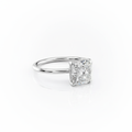 Cushion Cut Moissanite Engagement Ring with Elongated Hidden Halo Design