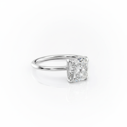 Cushion Cut Moissanite Engagement Ring with Elongated Hidden Halo Design