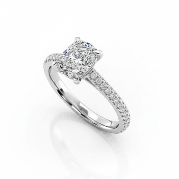 Cushion Cut Moissanite Engagement Ring with Elongated Pave Set Shoulders