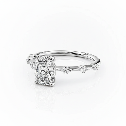 Cushion Cut Moissanite Engagement Ring with Elongated Stone Set Shoulders