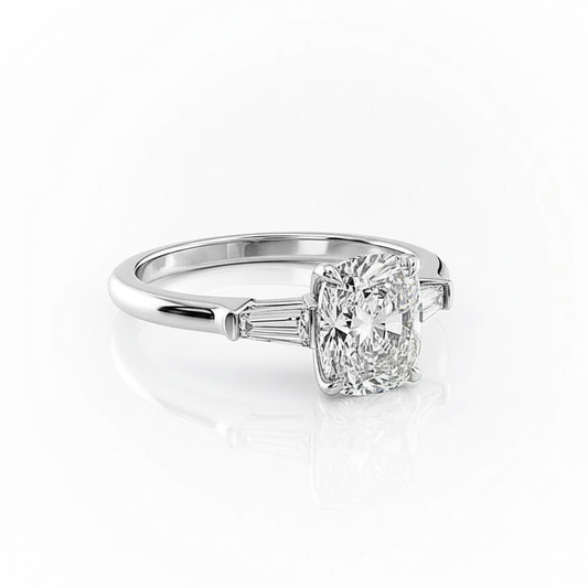 Cushion Cut Moissanite Engagement Ring with Elongated Traditional Classic Design