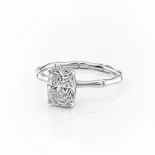 Cushion Cut Moissanite Engagement Ring with Elongated with Hidden Halo