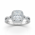 Cushion Cut Moissanite Engagement Ring with Halo and Split Shank Design