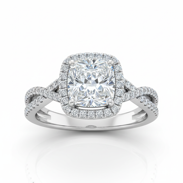 Cushion Cut Moissanite Engagement Ring with Halo and Split Shank Design