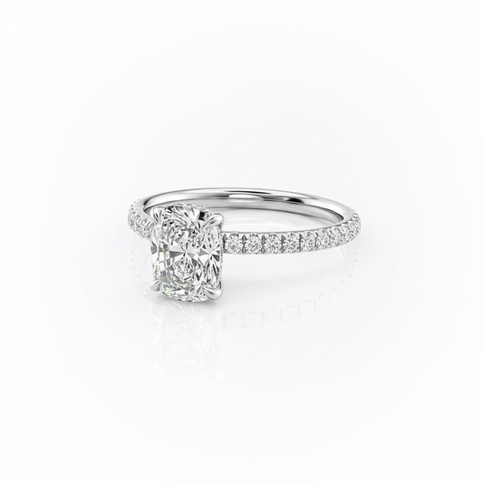 Cushion Cut Moissanite Engagement Ring with Hidden Halo