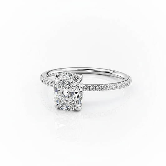 Cushion Cut Moissanite Engagement Ring with Hidden Halo Style