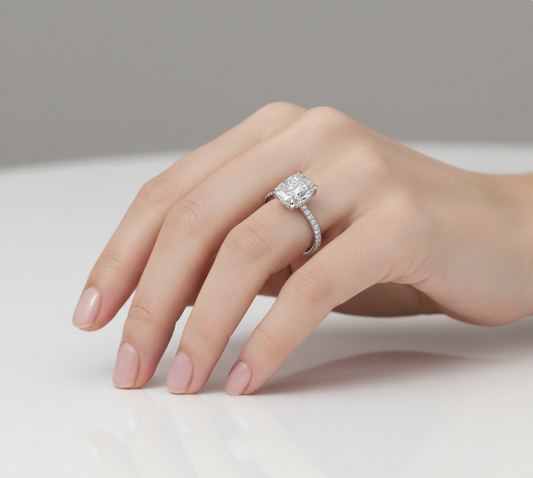 Cushion Cut Moissanite Engagement Ring with Hidden Halo Style