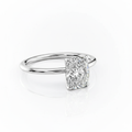 Cushion Cut Moissanite Engagement Ring with Plain Band and Hidden Halo