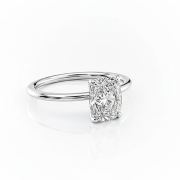 Cushion Cut Moissanite Engagement Ring with Plain Band and Hidden Halo